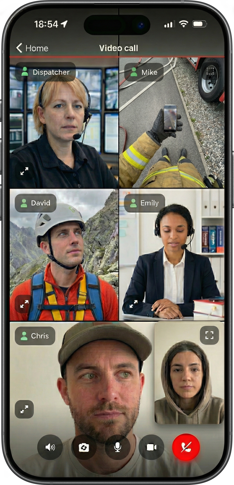 Multi-party video call with five participants
